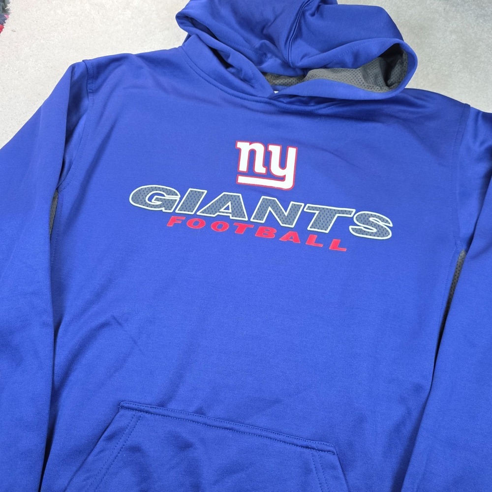 NFL Team Apparel Hoodie Mens LT Blue Gray New York Giants Football Logo Pockets